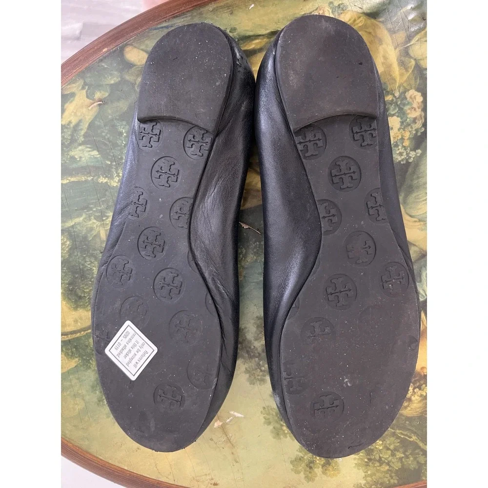 Tory Burch Minnie Travel Black Leather Ballet Flats Size 8–9